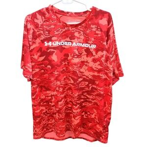 Under‎ Armour T Shirt Loose Heat Gear Red Camoflauge Men's XL Short Sleeve